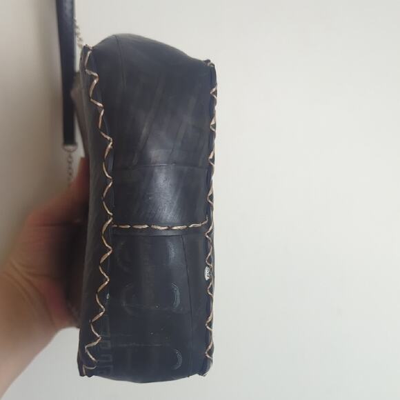 Compact Black Tire Crossbody Bag Upcycled Adjustable Strap - Picture 7 of 15